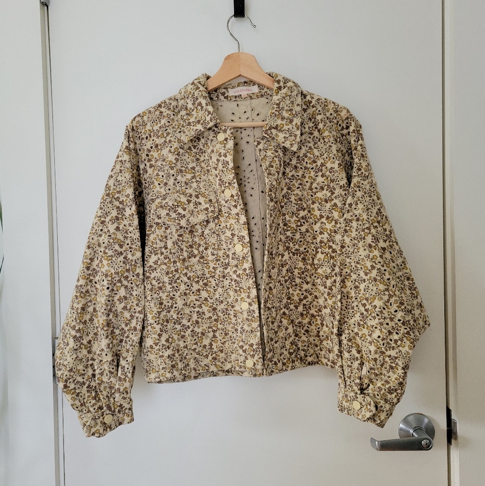 Anthropologie Solitaire Eyelit Cottagecore Boho Fairy Button Up Floral Jacket M